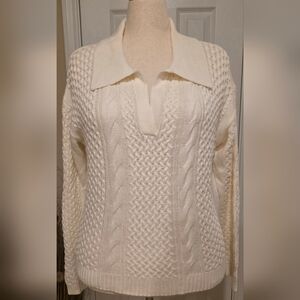 Cato Ivory V-Neck Cable Knit Sweater